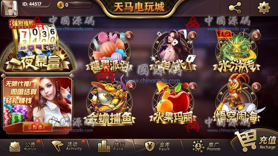 天马一夜暴富棋牌源码下载完美服务器端打包版本+完整数据+游戏众多-SellCode