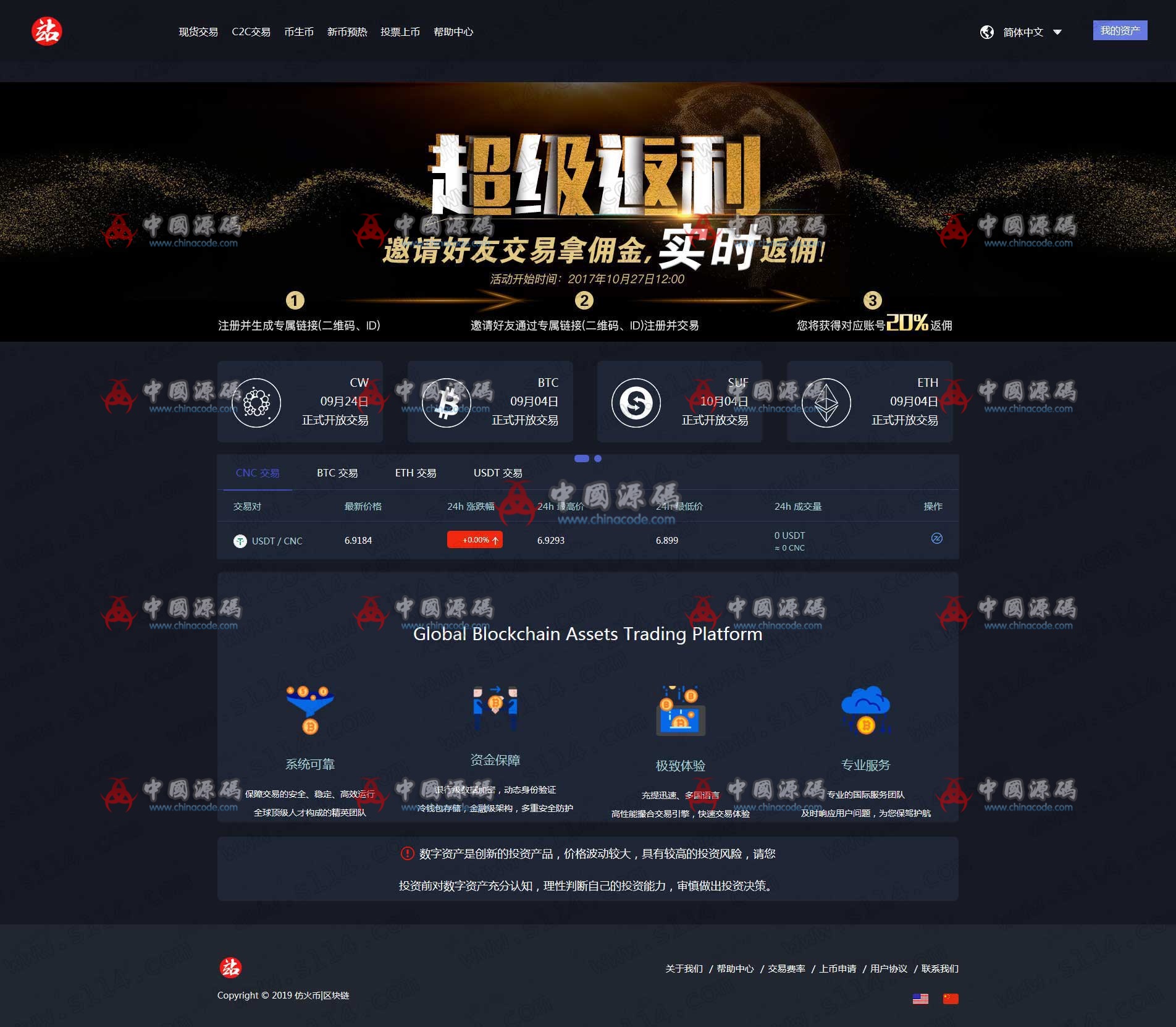 仿火币 聚币 虚拟币交易所系统BTC LTC ETH 区块链 猫力币机器人数字货币交易支持二开-SellCode