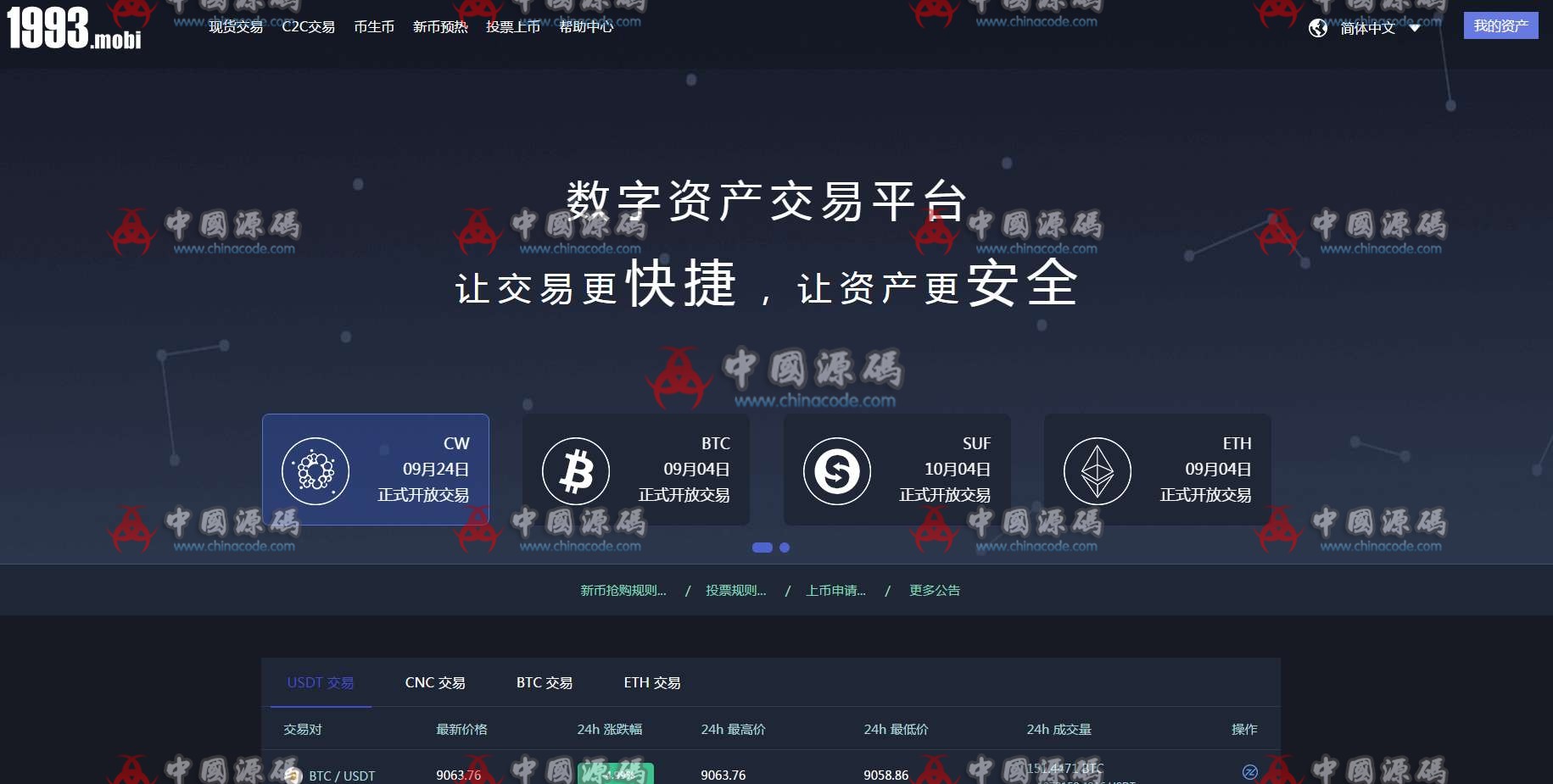 虚拟数字货币交易所源码|BTC|OTC|币币交易|完美运营版|区块链|带充值区块链交易所-SellCode