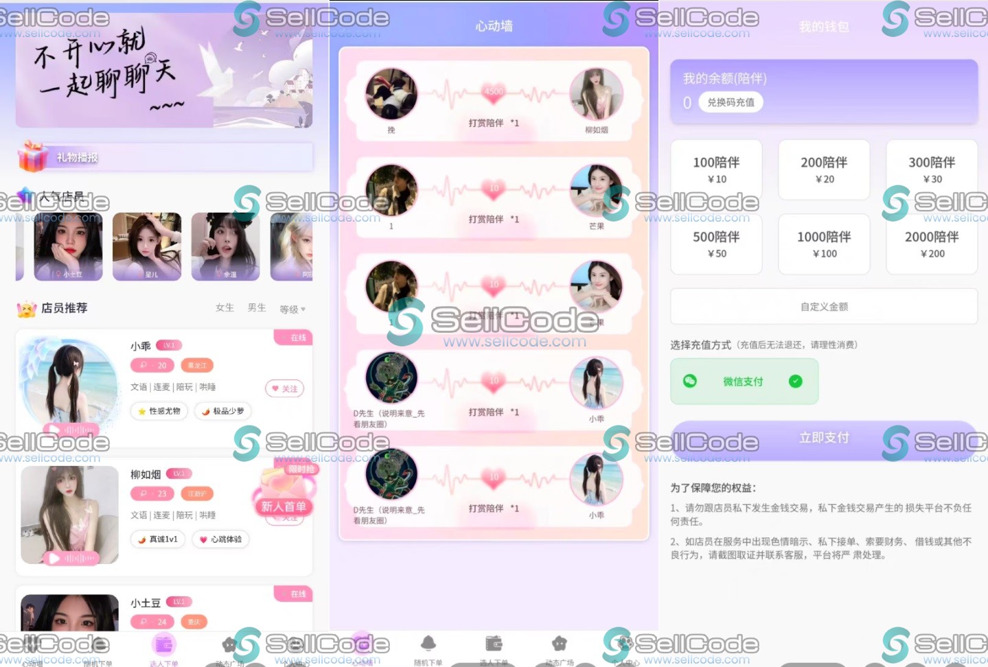 陪聊陪玩/打赏落地系统网站源码-SellCode