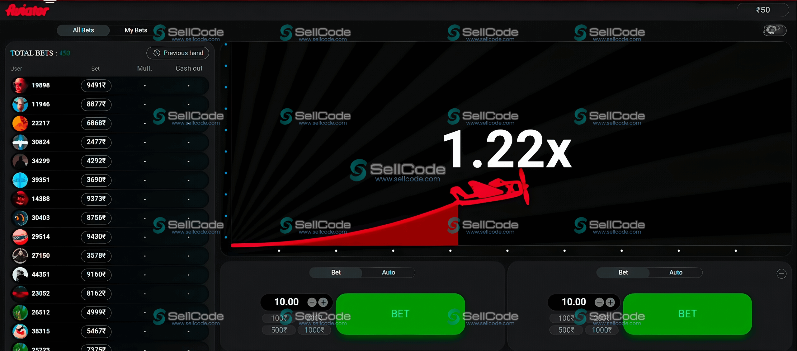 Aviator飞行员游戏源码/爆点游戏源码-SellCode