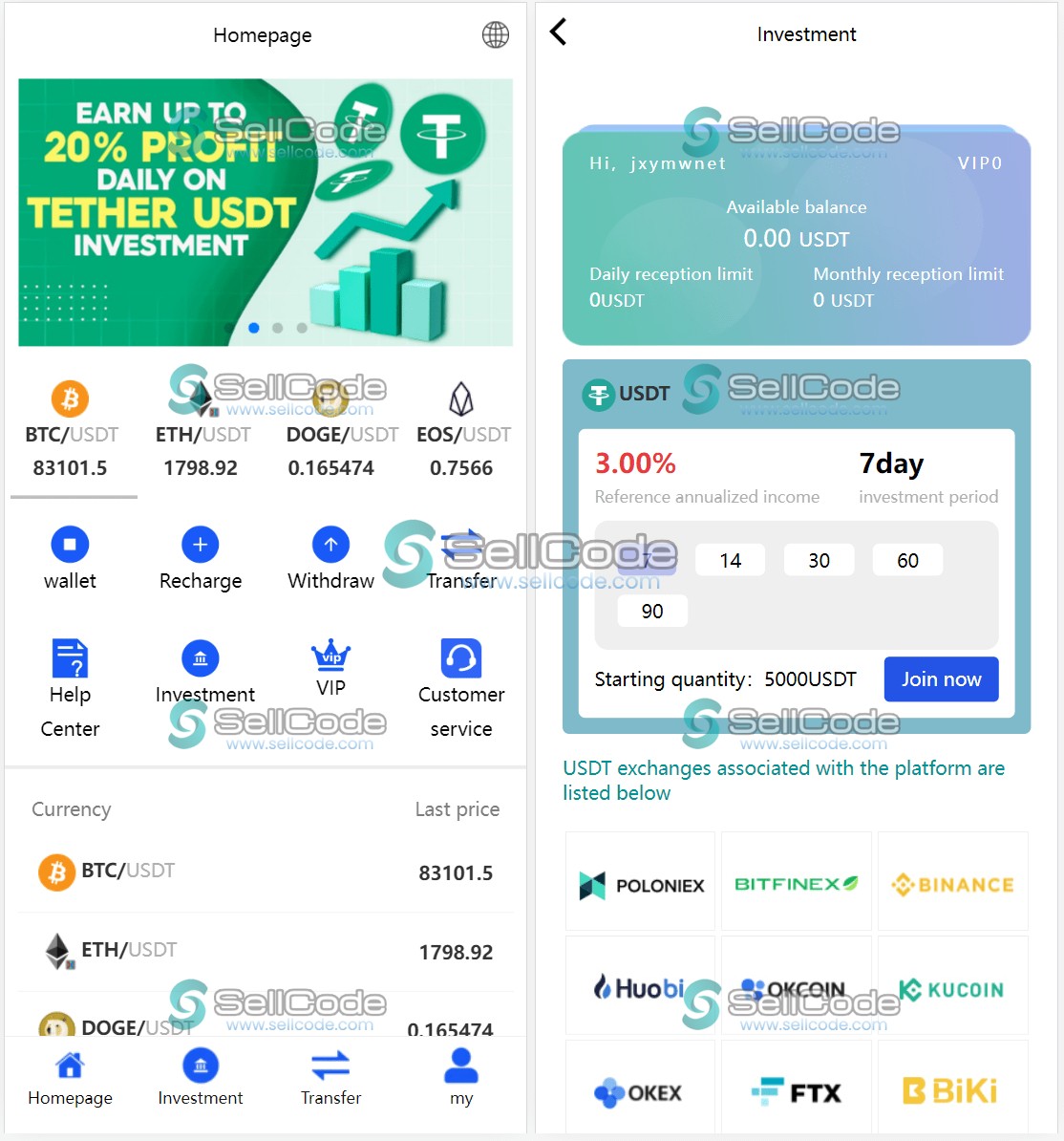 多语言USDT虚拟币投资理财源码-SellCode
